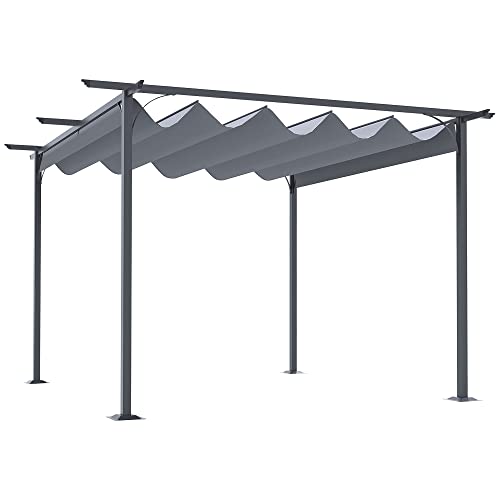 Outsunny 3.5M X 3.5M Metal Pergola Gazebo Awning Retractable Canopy Outdoor Garden Sun Shade Shelter Marquee Party BBQ, Grey