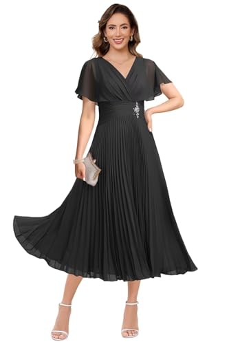 Women's Short Sleeves Mother of The Bride Dresses 2025 Ruffles Chiffon Pleated Formal Party Dress DE234