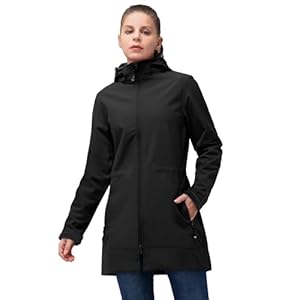 Softshelljacke Damen Lange Übergangsjacke Wasserdicht Winddicht Softshellmantel Windbreaker Atmungsaktiv Wanderjacke Outdoor Mantel mit Abnehmbarer Kapuze