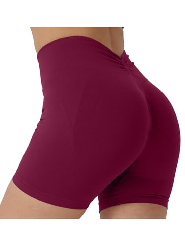 Workout Shorts for Women Yoga High Waisted Tummy Control Athletic Compression Shorts Gym Casual Fitness, Claret