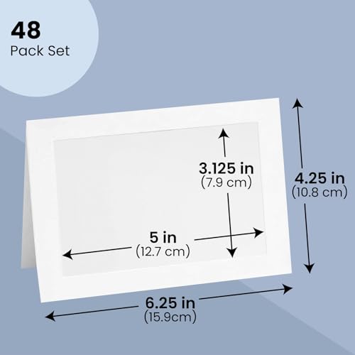 48 Foto-Passepartout-Karten und Umschläge, Weiße Bilderrahmenkarten für 10,2 x 15,2 cm-Fotos