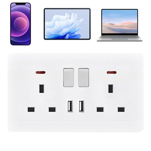 Enchufe de Pared,Alargador de Enchufes - Extensión de Enchufe con 2 Puertos y Cargador para Casa Oficina Dormitorio Cocina Baño Exterior