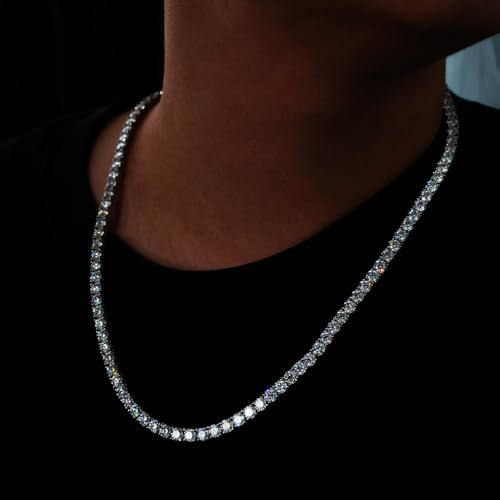 Moissanite Tennis Necklace for Men & Women – Luxury Bling Tennis Chain, D Color VVS1 Iced Out Necklace,Moissanite Chain Men 925 Sterling Silver with 18K White Gold Plated3