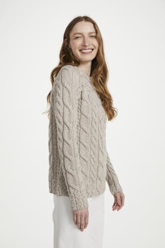 Image of Aran Woollen Mills - Carraig Donn Ladies Irish Multi Cabled Raglan Super Soft Merino Wool Sweater