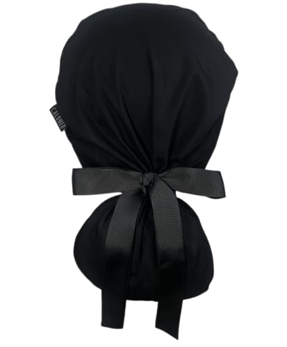 Image of Scrub Cap for Women and Men, Ponytail Scrub Caps, Working Hat, Head Cover with Ribbon Ties and Buttons, Long Hair