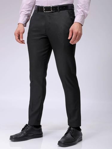 Image of The Indian Garage Co Men Slim Fit Self Design Mid-Rise Stretchable Formal Trousers