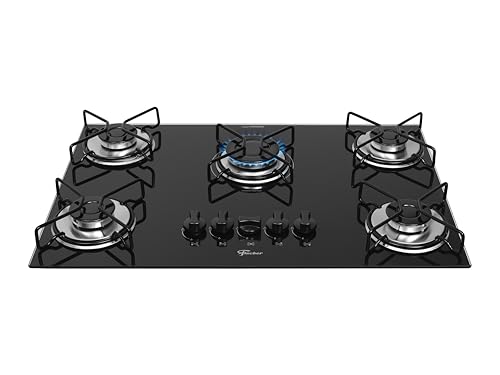 FISCHER COOKTOP À GÁS 5 BOCAS FIT LINE TREMPE ARAMADO MESA VIDRO ...