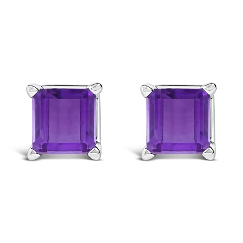 14K White Gold 5x5MM Princess Cut Purple Amethyst Solitaire Stud Earrings