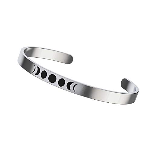 Moon Phases Bracelet - Moon Gifts For Women - Cute Stainless Steel Bangle – Silver Cuff With “Can’t Phase Me” Inspirational Quote - Image 3