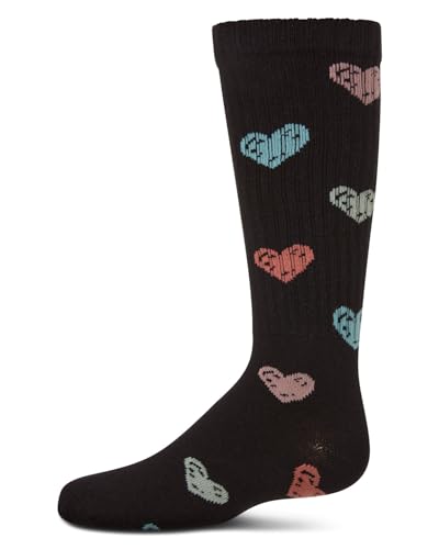 MeMoi Girls Ribbed Cotton Blend Multi Graffiti Hearts Knee Sock