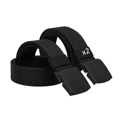 PIQSTORE Cinturon Tactico Hombre Pack de 2 en Negro - Ajustable hecho de Correa de Nylon - Cinturón Militar con Hebilla de Plástico - Cinturon Tela Transpirable. 3.8x135cm