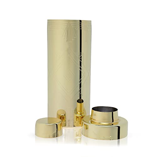 Viski Art Deco Gold Cocktail Shaker, 24 Oz Etched Stainless Steel Shaker With Strainer & Gold Finish #TOP4