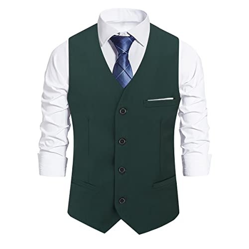 Hombres Chaleco Cuello en V Slim Fit Tweed Chaleco sin Mangas Vintage Negocios Formal Boda Negocios Waistcoat Estilo Clásico, verde, XXL thumbnail