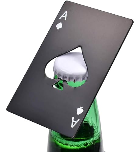 Image of Premium Bottle Openers (Set of 2), Stainless Steel Bottle Opener for Beer Wallet Size Bottle Openers Ace of Spade Bottle Cap Opener (2 Pack Black & Silver)