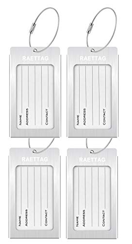 Image of Luggage Tags Metal Suitcase Tags Travel Bag ID Identifier Luggage Tag (Silver 4-Pack)