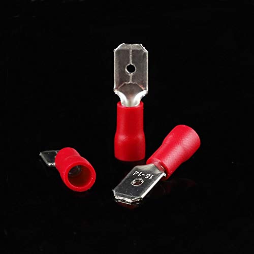 Davitu 1000pcs MDD1.25-187 Red AWG22-16 Brass Insulating Crimp Terminals Connectors Male Terminal - (Color: Red)