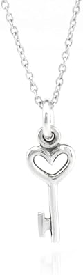 Sterling Silver Tiny Heart Key Charm Necklace 18"
