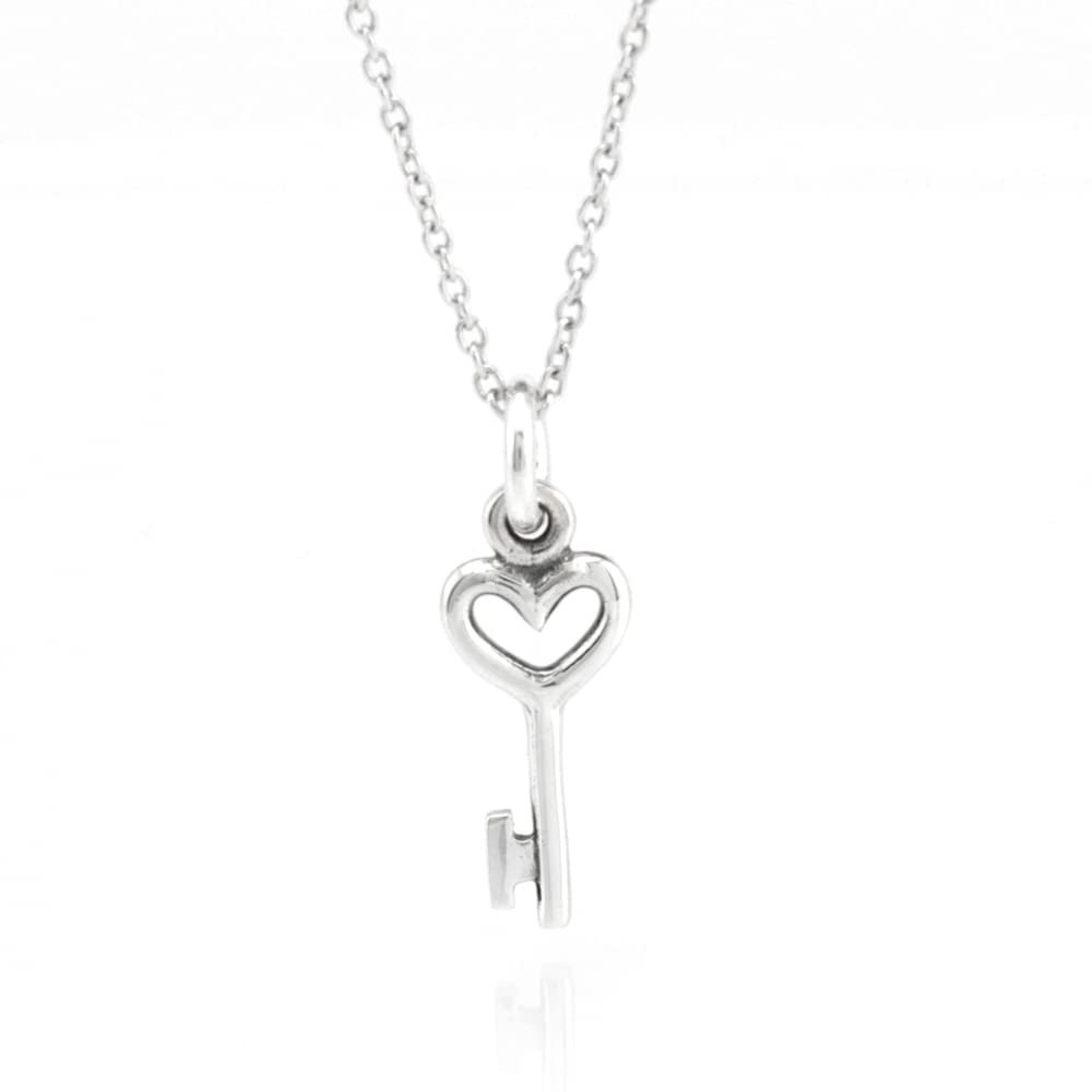 Sterling Silver Tiny Heart Key Charm Necklace 18"