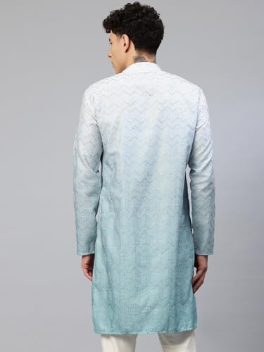 Image of Luxrio Men's Ombre Shaded Sequence Self Embroidered Textured Long Kurta Full Sleeves - Casual Ethnic Wear