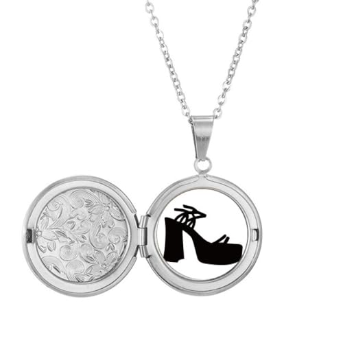 Collier médaillon femme motif talons hauts noir, bijou pendentif tendance pour idée cadeau