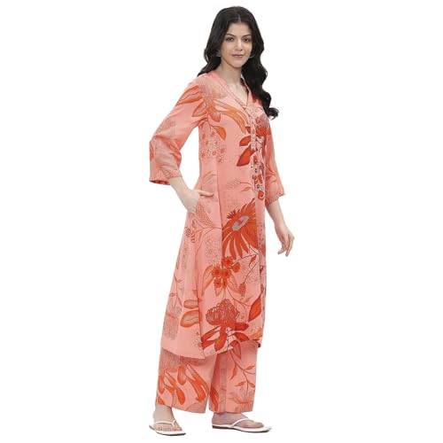 Image of BIBA Women Viscose Rayon Straight Printed Suit Set