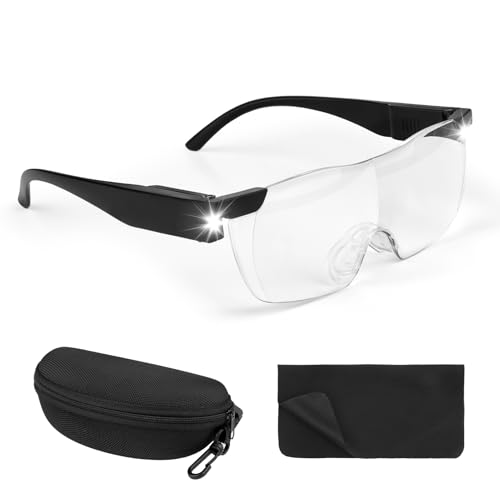 kclkda Magnifying Glass with Lights, LED Reading Wearable Glasses, Hands Free Replaceable Battery Magnifier Eyeglasses for Hobbies Reading Close Work Crafts Jewellers (300% Magnification)