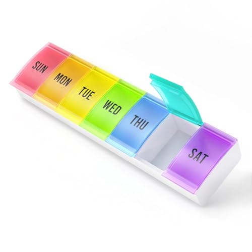 Image of Barhon Medium Size Pill Organizer Weekly, 7 Day Medicine Pill Organizers, Daily Pills Box Case Travel for Big Vitamin Supplements Fish Oil, Multi-Colored