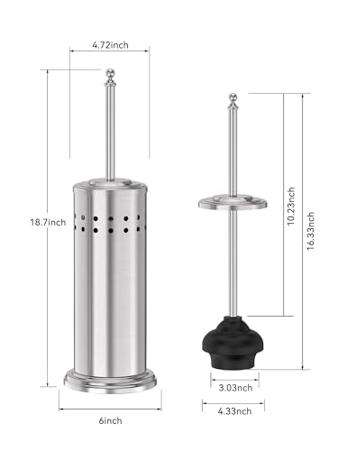 Image of Dowry Toilet Plunger with Holder for Bathroom Silver | Hidden Toilet Bowl Cleaners Long Handle with Cover Powerful Force Suction Cup Heavy Duty Deep Cleaning