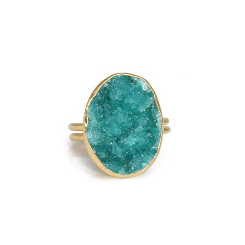 Bague agate naturelle d'exception et quartz ovale en laiton sculpté à la main