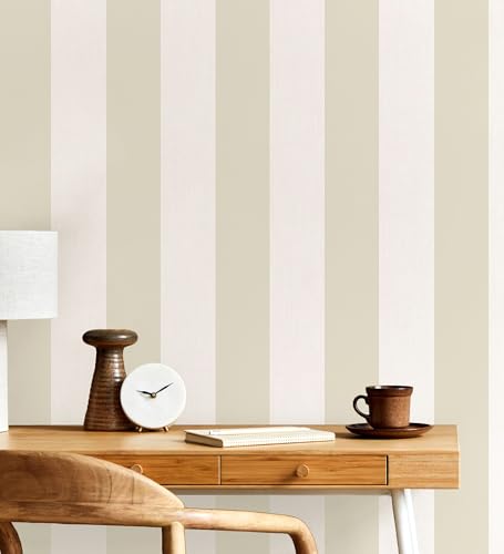 Papier peint vinyle beige lavable à rayures pour dissimuler les défauts - 5