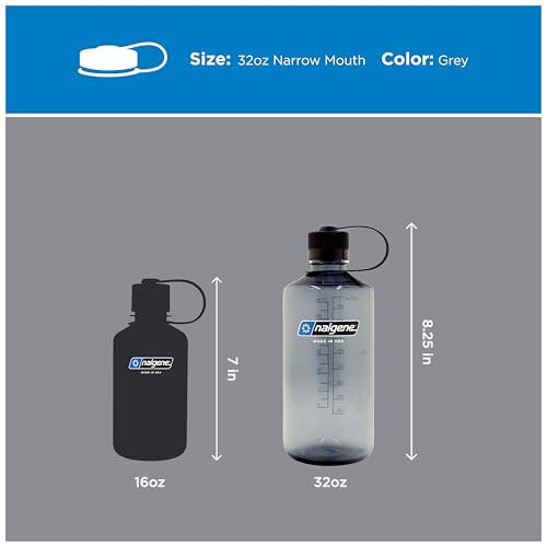 Image of Nalgene 32 oz Narrow Mouth Water Bottle | BPA-Free, Durable & Leak Proof, Lightweight Bottle for Hiking, Gym & Travel, Grey