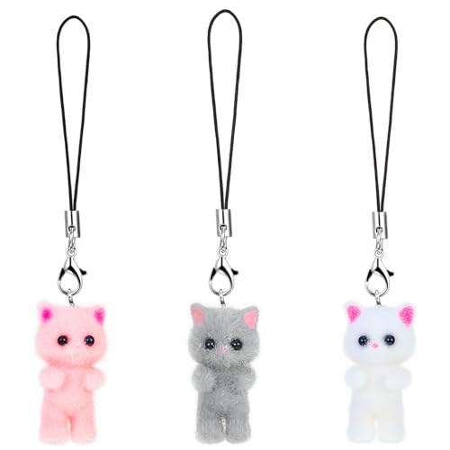 Mabor 3 cordones para teléfono móvil con gato Y2K, colgante universal para teléfono móvil, colgantes para bolsos, accesorios llaveros, decoración para amantes de los gatos, regalos
