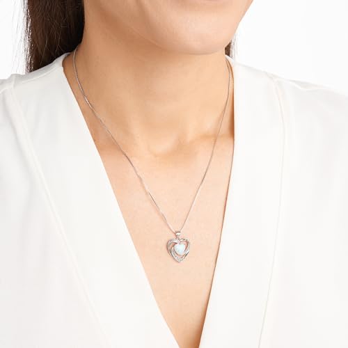 Amazon Essentials Women's Sterling Silver Created Opal and White Sapphire Open Heart Pendant Necklace, 18" (previously Amazon Collection)2