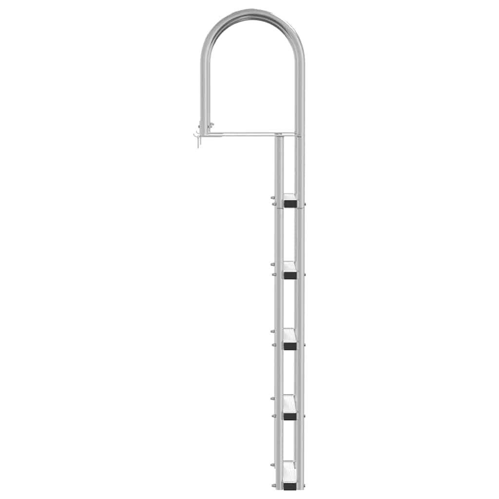 5-Stufen Dockleiter aus Aluminium, Silber, 45 × 11,5 × 190 cm, rutschfest und leicht, vielseitig für Boot, Steg, Schwimmbad, Pool, Yacht, Motorboot, Segelboot, Ponton