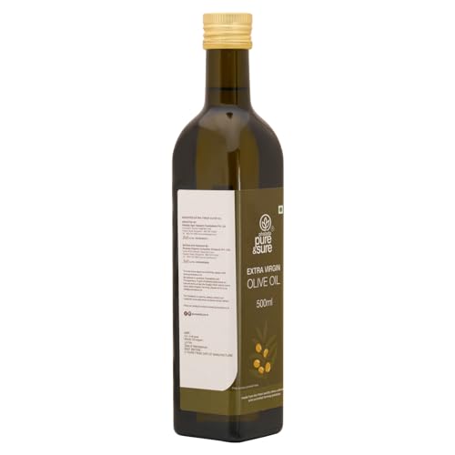 Image of Pure & Sure Extra Virgin Olive Oil 500ml | 100% Natural and Cold Extracted | Perfectly Edible for Salads, Dressing & Much More | Healthy with Zero Cholesterol & Low Fat | Imported from Spain