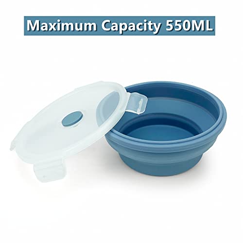 Lunbengo 3Piece Collapsible Bowl With Lids, Microwave Silicone Meal Prep Lunch Containers, Ideal Food Bowls For Snacks, Fruits, Oatmeal, Camping Travel, Round, Blue #TOP2