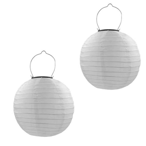 Qedertek Lot de 2 lampions solaires d'extérieur - 20 cm - LED - Étanche - En nylon - Pour jardin, terrasse, mariage, décoration de fête (blanc chaud)