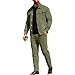 Men's 2 Piece Suede Business Shirt and Pants Outfits Long Sleeve Causal Button-Down Jacket Tracksuit Overshirt Set Army Green