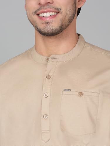 Image of Cantabil Men's Solid Mandarin Collar Half Sleeves Casual Shirt Kurta (P MSKU00002)