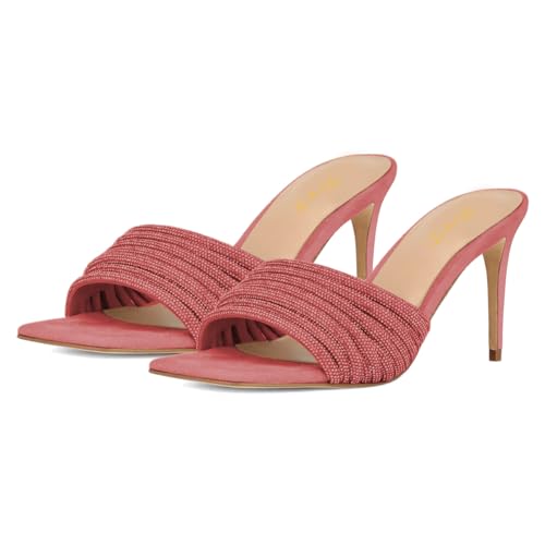 FOWT Women Fashion Open Toe Slip On Mules Sexy Thin Mid Heel Party Date Casual Summer Slippers Size 4-16 US3