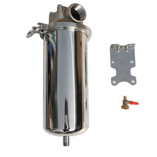 BEILOCKERY Heavy-Duty Water Filter Housing for 10 inch Long cartridges Water Filter System Compatible Stainless Steel 1.5 inch NPT Inlet with Bracket and a Drain Valve