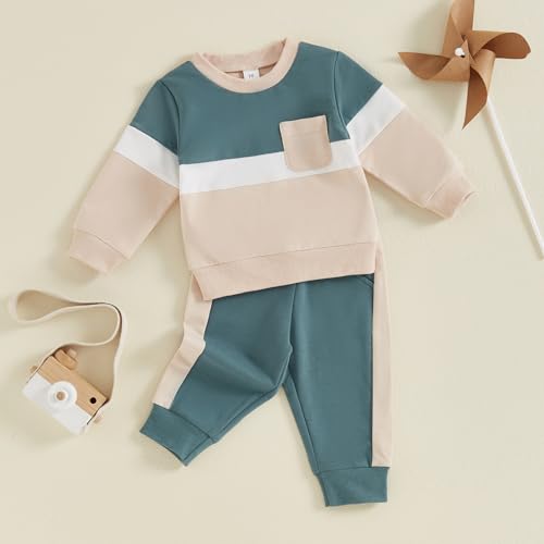 MoZiKQin Toddler Baby Boy Girl Fall Clothes Contrast Color Long Sleeve Sweatshirt Tops and Pants Set 2Pcs Winter Outfits3