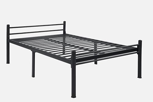 Image of Nivo Metal Extra Single Size Bed Without Storage | Wrought Iron Cot with Headboard & Footboard| Sturdy Powder Coated Platform Bed Extra Single Size Cot for Bedroom (Nivo Black)