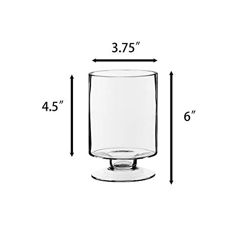 Cys Excel Glass Hurricane Pillar Candle Holder (H:6" W:3.75") | Multiple Size Choices Short Stem Candle Centerpieces | Stemmed Glass Cylinder Candle Vase #TOP1