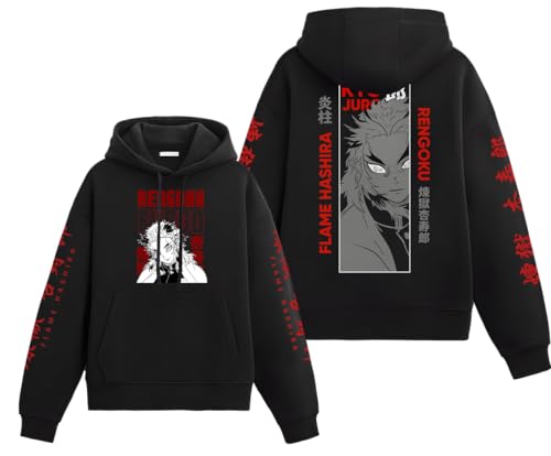 Image of Anime Inspired Design Unisex Pullover Hoodie, Black, Graphic Print Front and Back