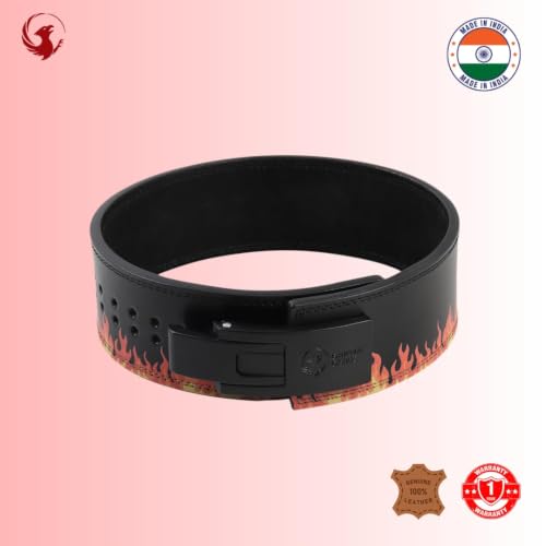 Image of 10MM UV Print Designer Lever Gym Belt | Custom Powerlifting Belt | 100% Full Grain Genuine Leather | IPF Standard | Warm Fire Belt with Black Buckle | Size Large
