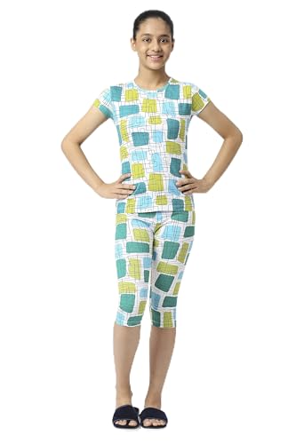 Image of SINI MINI Round Neck with Half Sleeve Top & Capri Beige Girls Casual Pack of 1 Night Suit Set