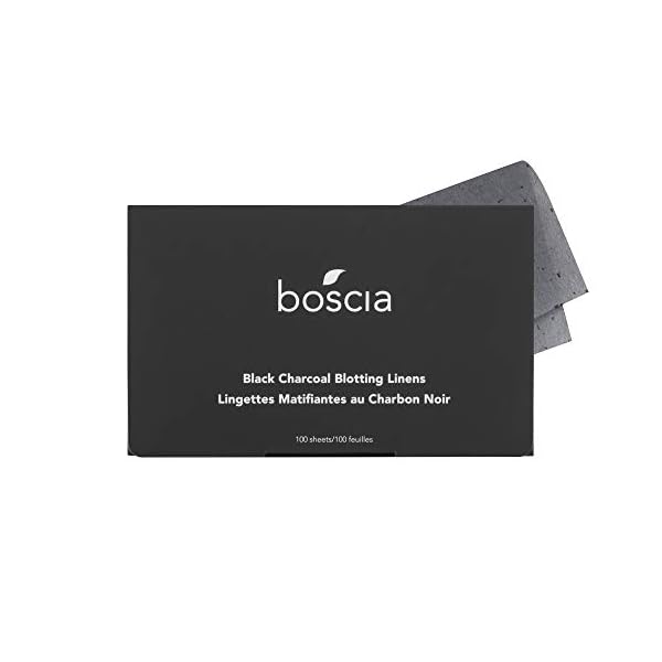 boscia Black Charcoal Blotting Linens - Vegan, Cruelty-Free, Natural Skin Care - Oil Blotting Sheets for Face - For Combination to Oily Skin Types - Travel Size - 100 Sheets