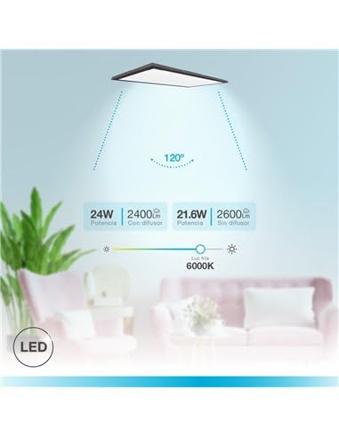 Pannello da superficie LED rettangolare Kisongo 60x30cm 24W 6000K Nero