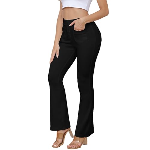 ECHOINE Womens Casual High Waisted Stretchy Bootcut Dress Pants Button Business Work Trousers with Multiple Pockets